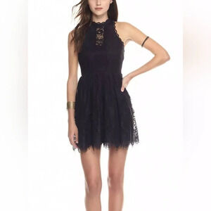 Free People Verushka Cotton Black Sheer Lace Sleeveless Punk Glam Mini Dress 0